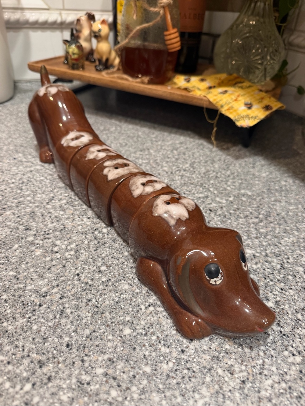 Vintage Brown Daschund Dog Salt Pepper Paprika Nutmeg Holder Made In Japan (Read